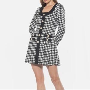 NWT Alexia Admor Drop waist Mini Dress Tweed Black And White Houndstooth Sz 6
